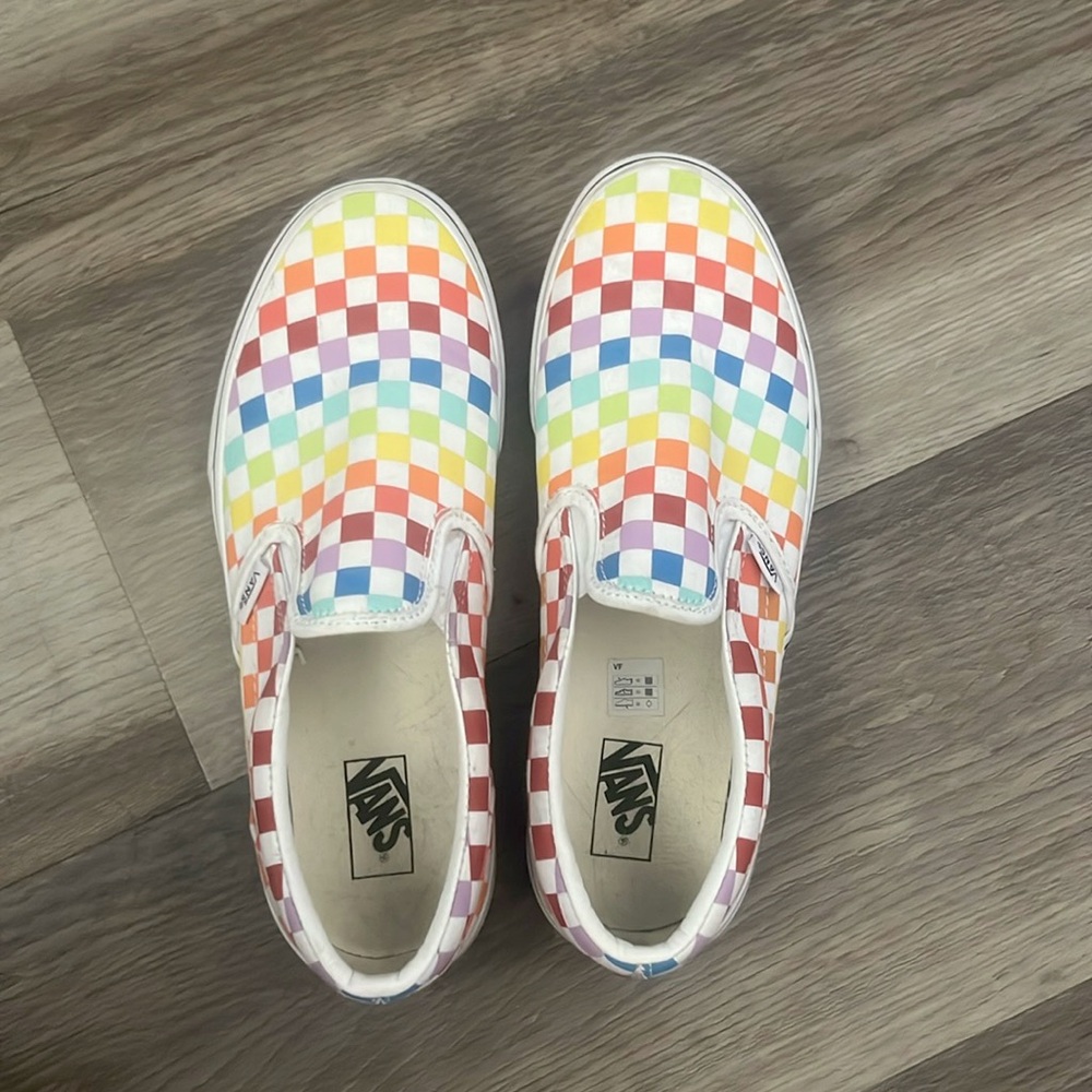 Rainbow checkerboard vans